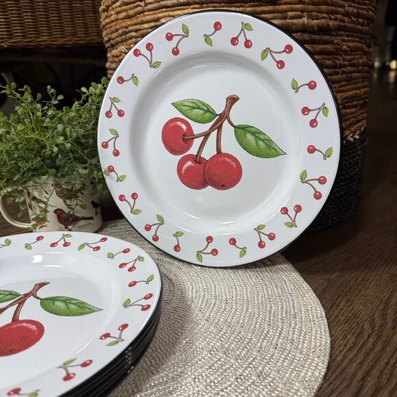 ME INK Other - Vtg 2000 MARY ENGELBREIT ME INK ENAMEL ENAMELWARE CHERRY DINNER PLATE 10 1/4”